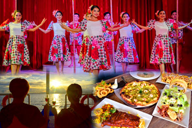 【最終日16:00～深夜便までのサヨナラパック④】サンセットクルーズ＋スカイデッキ夜景ディナー＋ニューハーフSHOW「WHITE NOTE」