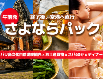 【さよならパック】〈朝発〉帰国日も満喫！寺院観光＆スパ＆インドネシア料理ディナー付きプラン
夕食後は空港に向かいます。